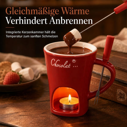 Keramik Schokoladen- und Käsefondue Schmelzbecher mit Gabel