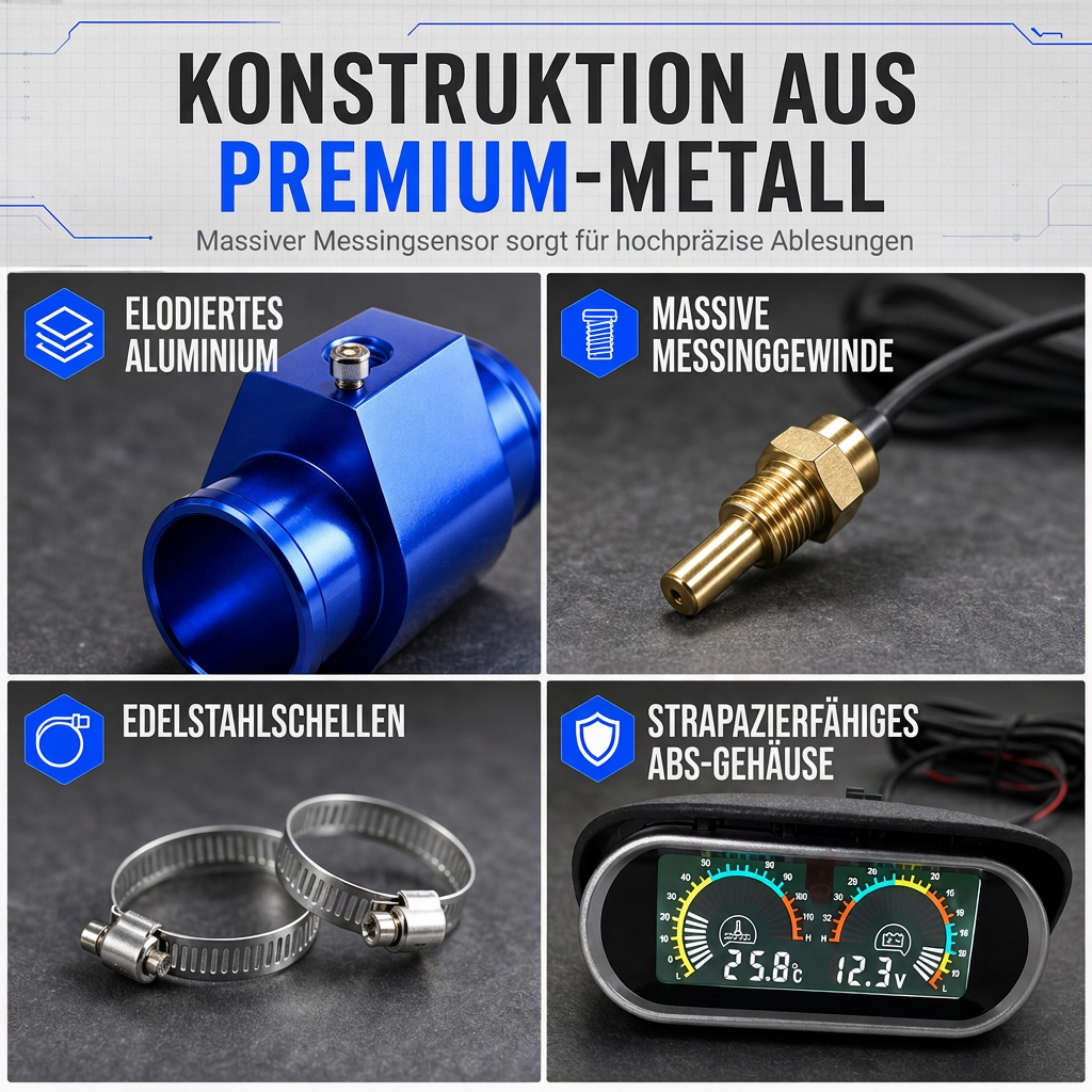🌡️ 50% RABATT! 📟 12V/24V LCD-Anzeige – Wassertemperatur & Spannung mit T-Stück ✨