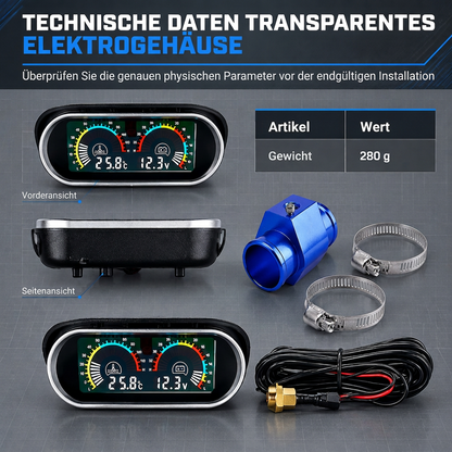 🌡️ 50% RABATT! 📟 12V/24V LCD-Anzeige – Wassertemperatur & Spannung mit T-Stück ✨