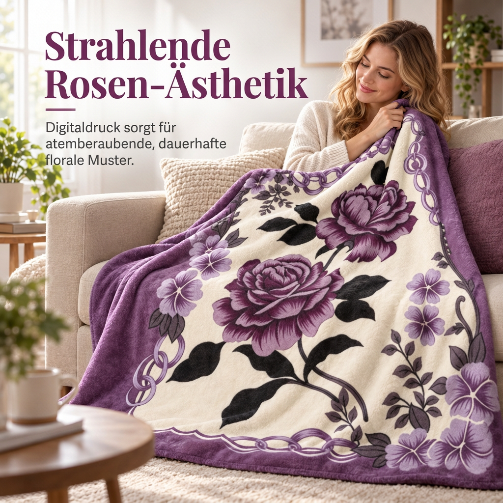 Weiche Decke mit Rosenprint für Bett und Sofa