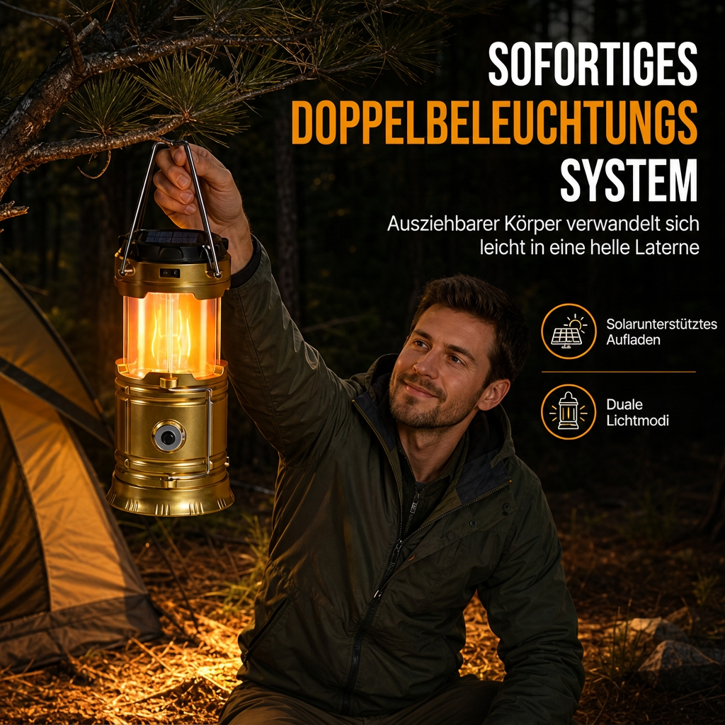 Tragbare solarbetriebene LED-Campinglampe für den Außenbereich und Notfälle