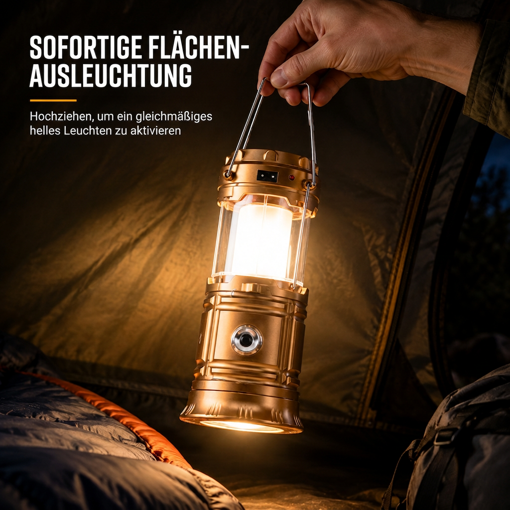 Tragbare solarbetriebene LED-Campinglampe für den Außenbereich und Notfälle