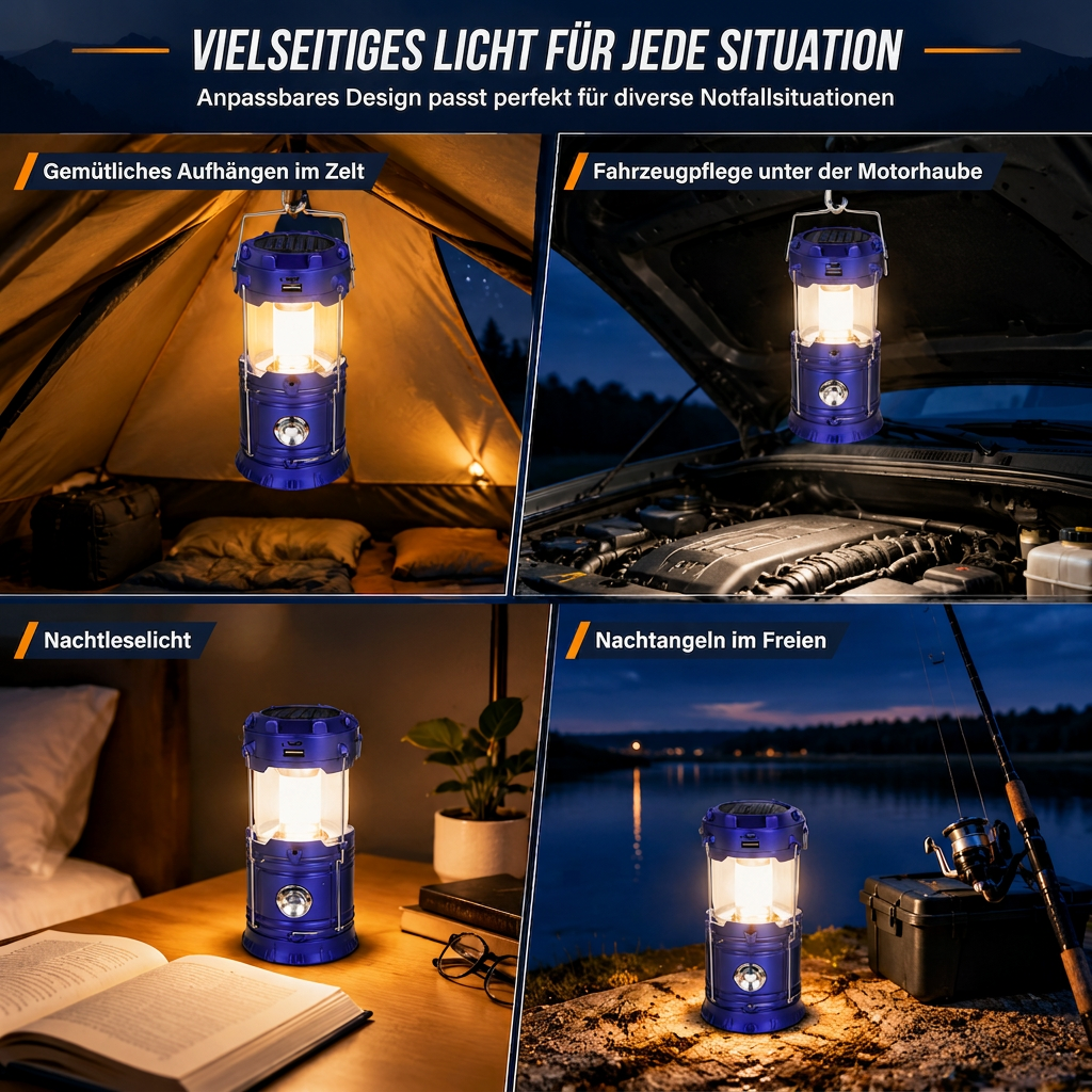 Tragbare solarbetriebene LED-Campinglampe für den Außenbereich und Notfälle