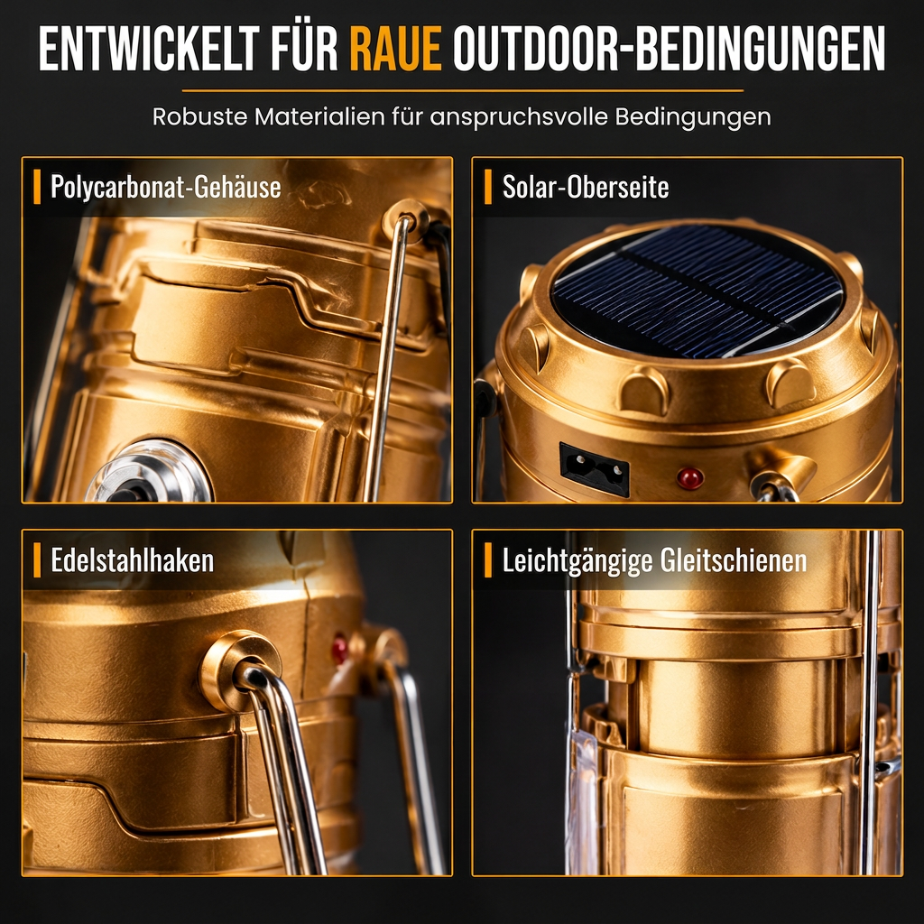 Tragbare solarbetriebene LED-Campinglampe für den Außenbereich und Notfälle
