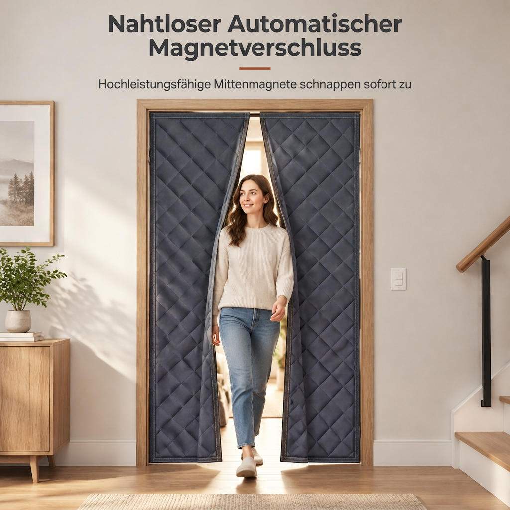 🚪Magnetischer Wärmedämm-Türvorhang – verdickt, winddicht & schalldicht aus Oxford-Gewebe mit Baumwollfüllung für den Winter
