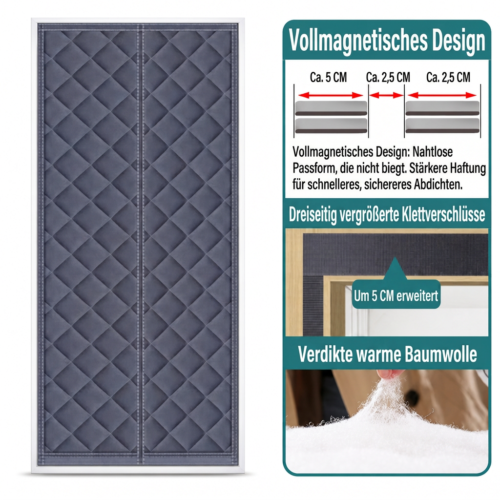 🚪Magnetischer Wärmedämm-Türvorhang – verdickt, winddicht & schalldicht aus Oxford-Gewebe mit Baumwollfüllung für den Winter