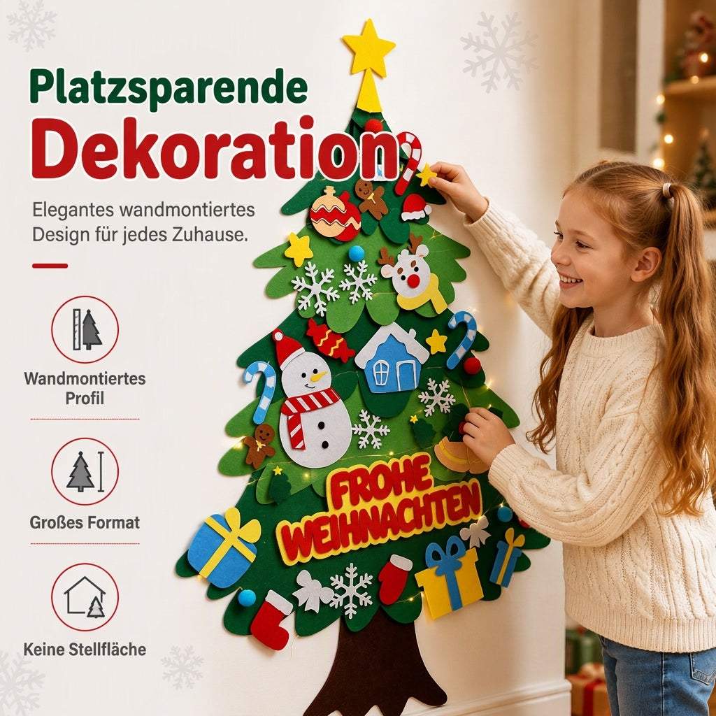 🎄DIY-Weihnachtsbaum aus Filz zum Aufhängen – mit abnehmbaren Ornamenten und Lichterkette zum gemeinsamen Dekorieren