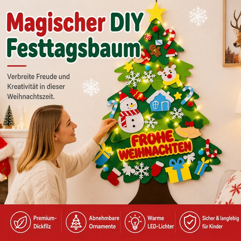 🎄DIY-Weihnachtsbaum aus Filz zum Aufhängen – mit abnehmbaren Ornamenten und Lichterkette zum gemeinsamen Dekorieren