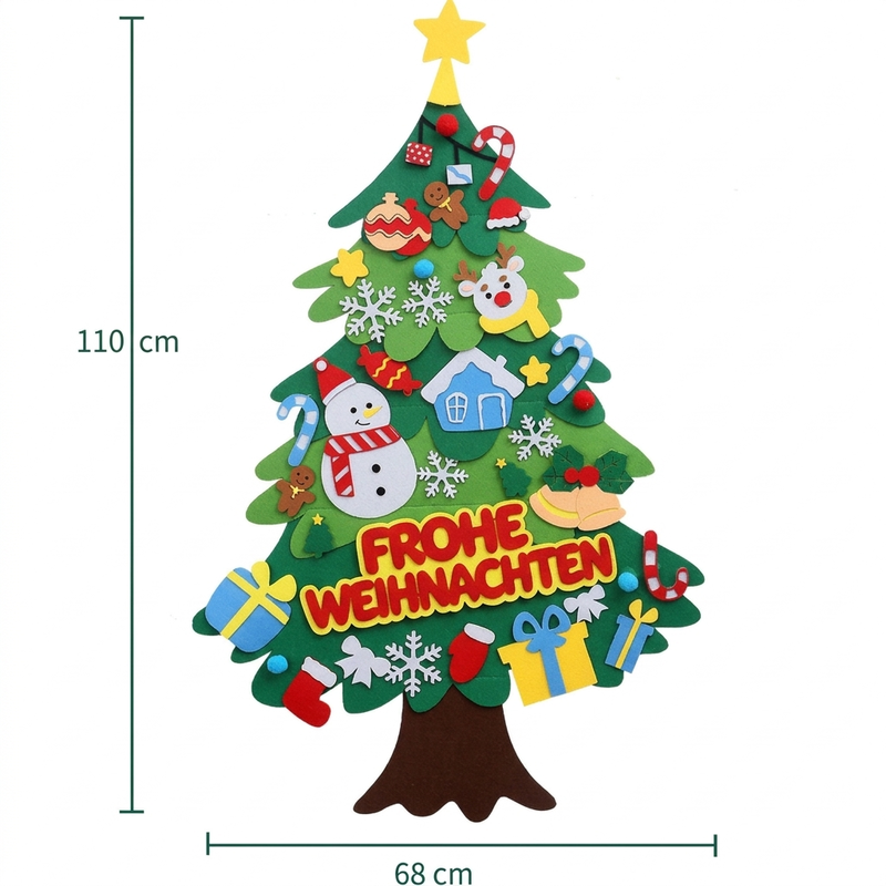 🎄DIY-Weihnachtsbaum aus Filz zum Aufhängen – mit abnehmbaren Ornamenten und Lichterkette zum gemeinsamen Dekorieren