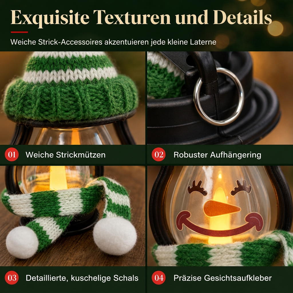 Mini-Weihnachts-Schneemann-Laterne,tragbares Nachtlicht mit Hut und Schal für