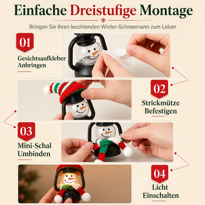 Mini-Weihnachts-Schneemann-Laterne,tragbares Nachtlicht mit Hut und Schal für