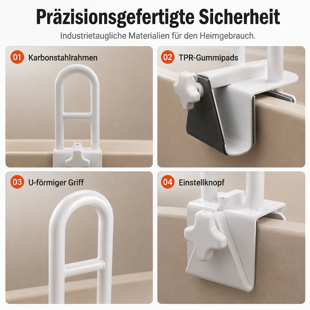 Bohrlochfreie, höhenverstellbare, rutschfeste Badewannen-Haltegriff