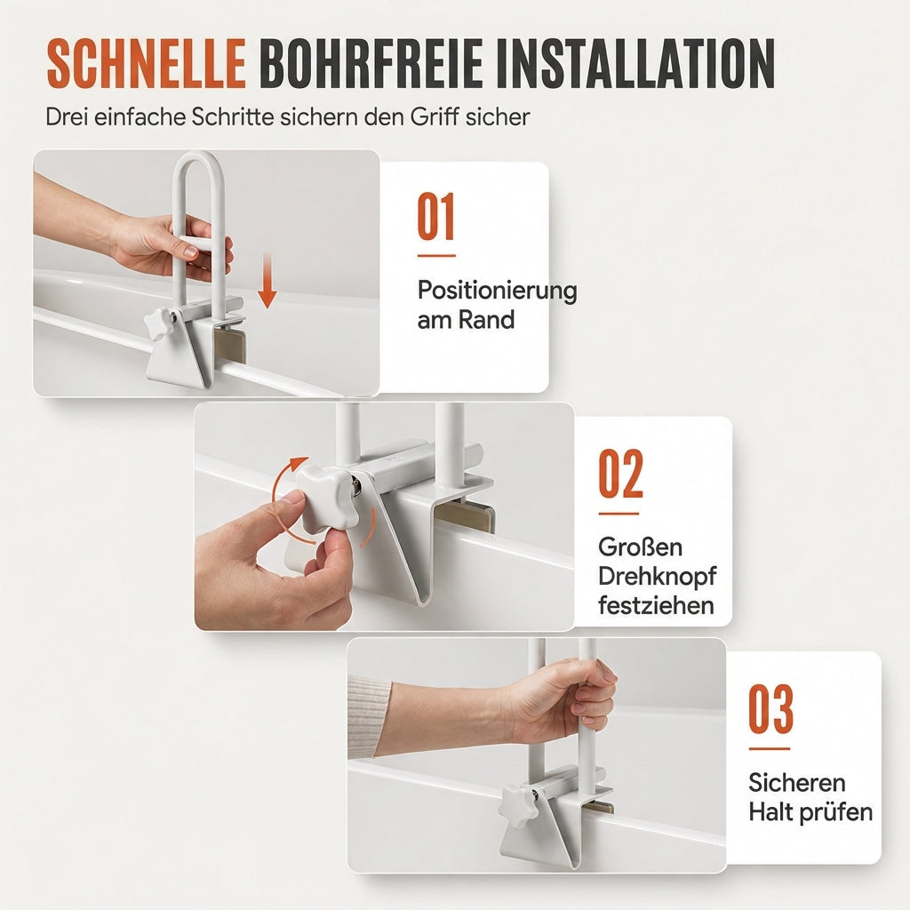 Bohrlochfreie, höhenverstellbare, rutschfeste Badewannen-Haltegriff