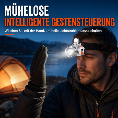 Ultrastarke wiederaufladbare LED-Stirnlampe mit Bewegungssensor und doppeltem Lithium-Akku für nächtliches Angeln und Camping im Freien