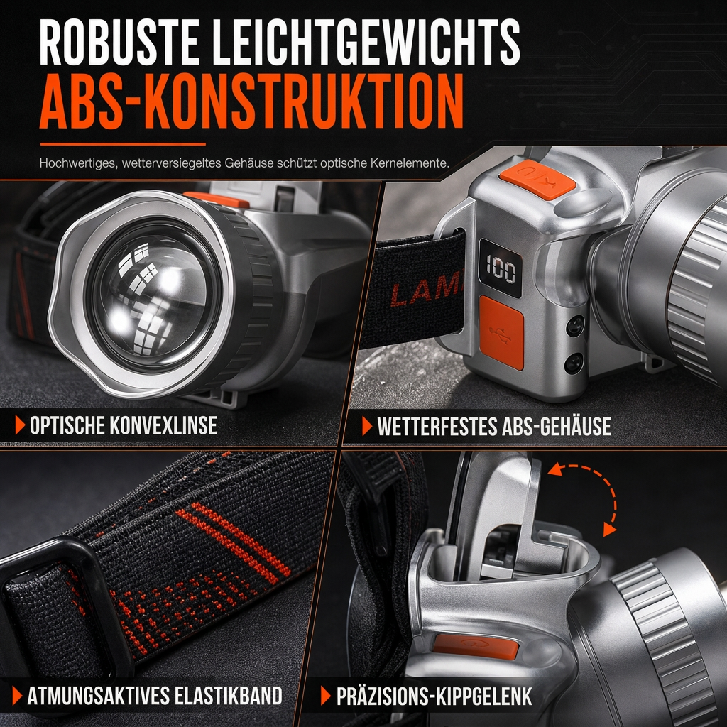Ultrastarke wiederaufladbare LED-Stirnlampe mit Bewegungssensor und doppeltem Lithium-Akku für nächtliches Angeln und Camping im Freien
