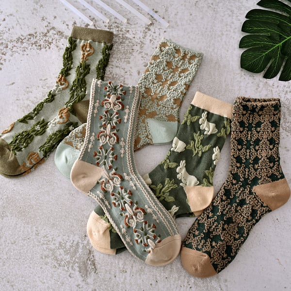 5 Paar Damen Socken aus Baumwolle mit Blumenmuster（50% RABATT）