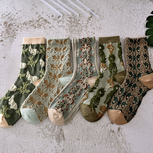 5 Paar Damen Socken aus Baumwolle mit Blumenmuster（50% RABATT）