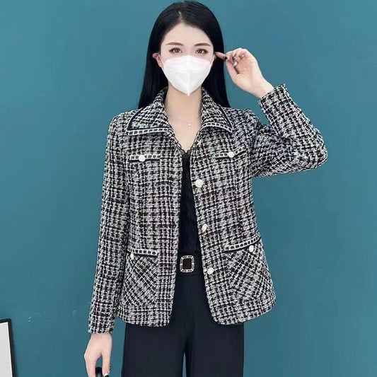 【Elegantes Geschenk für ihren】 Frauenhundstooth Print Blazer