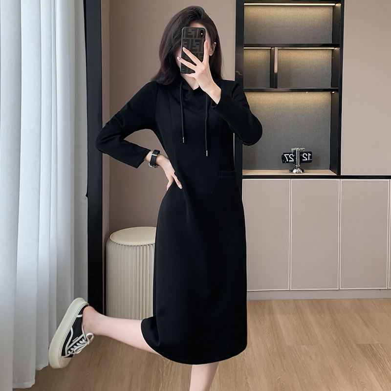 [Gift For Women] Women's Long Sleeve Hooded Pockets Sweatshirt Dress