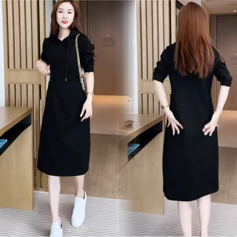 [Gift For Women] Women's Long Sleeve Hooded Pockets Sweatshirt Dress