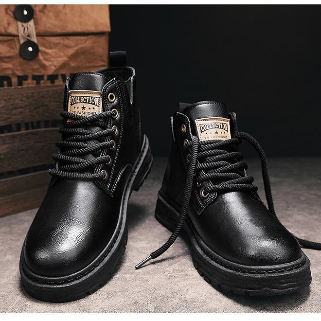 🎅Herren Vintage PU Leder Schnürstiefel🎄