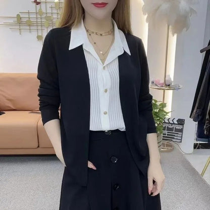 🎁[Perfektes Geschenk] Zweiteiliges Damen-Strickshirt aus Kunststrick – Eleganz und Komfort in einem