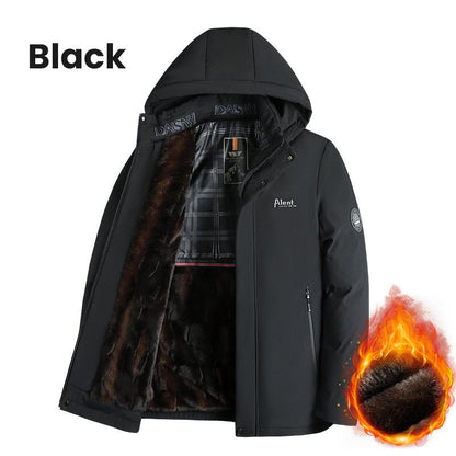 🎁Bestes Geschenk🎁 – Wattierte Thermo-Plüschparka für Herren mit abnehmbarer Kapuze