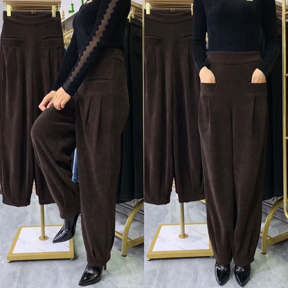 Vintage-Plissee-Cordhose mit hoher Taille für Damen