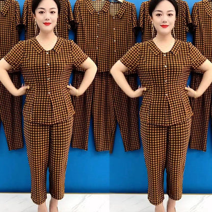 💐Damen Cooling Plaid Top & Hose 2-teiliges Set（50% OFF）