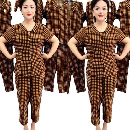 💐Damen Cooling Plaid Top & Hose 2-teiliges Set（50% OFF）