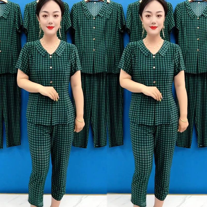 💐Damen Cooling Plaid Top & Hose 2-teiliges Set（50% OFF）